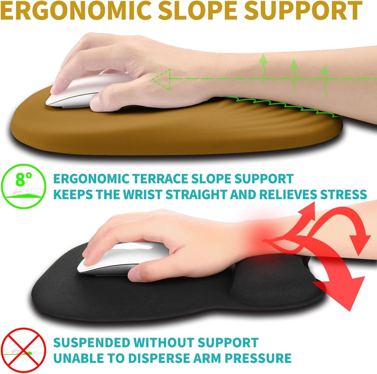 Hokafenle Ergonomic Mouse Pad Wrist Support with Stepped-Wedge Design, Wrist Rest Pain Relief Mousepad Filled with Memory Foam, Carpal Tunnel Mousepad for Wireless Mouse(12x8 inch,Goldenrod)