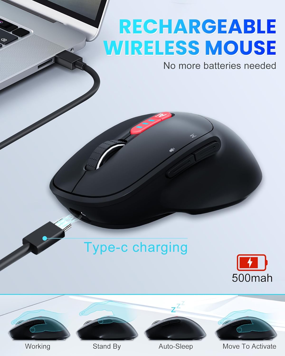 2025 AI Mouse, Bluetooth Wireless Mouse with Voice Input Search, Voice and Word Translation, Form Document Output, Code Generation, AI Writing, AI Drawing, Rechargeable, for Windows, macOS(Black)