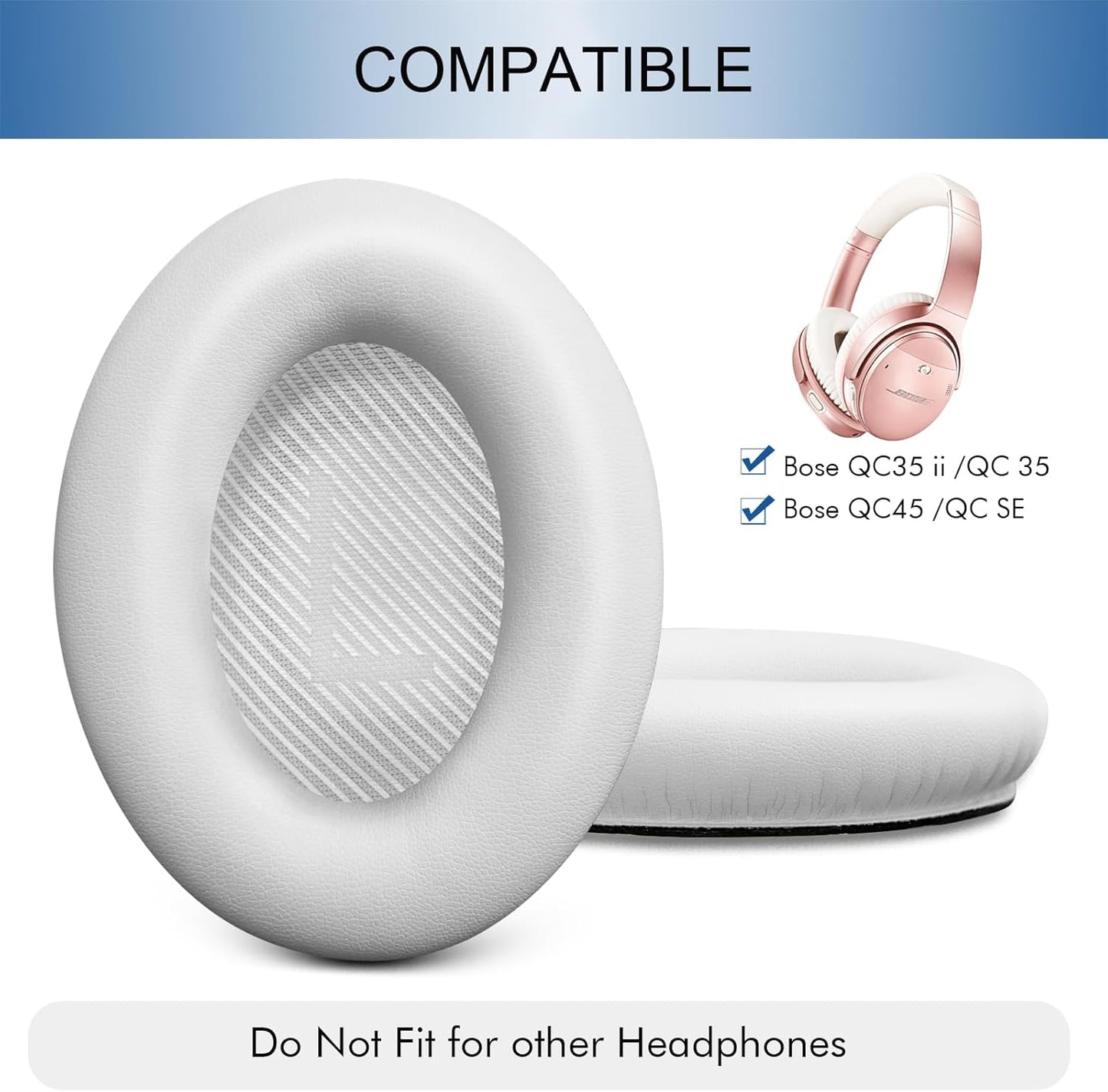 GEVO Ear Pads Cushions Replacement for Bose QC35 ii QC35, Earpads for Bose QuietComfort 35ii 35 Headphones with Protein Leather Noise Isolation Memory Foam (White)