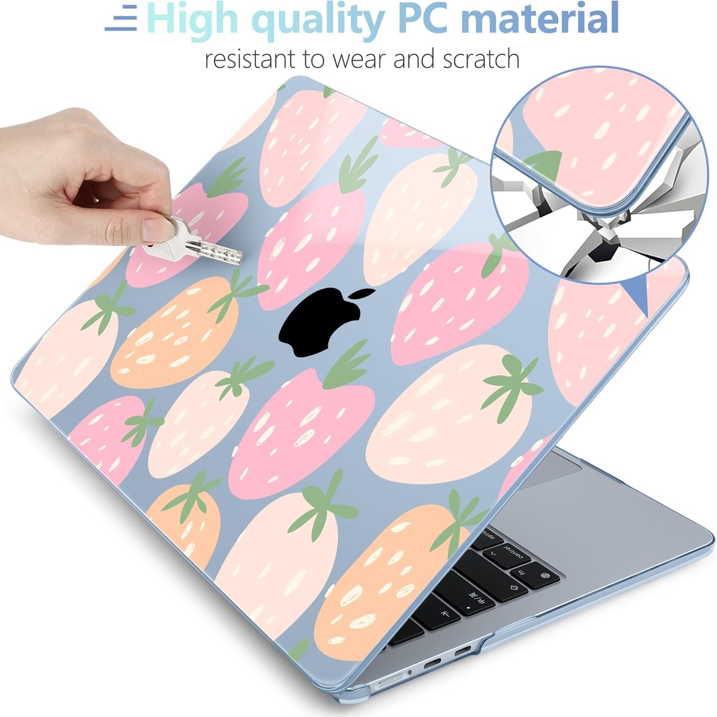 MEEgoodo Case for MacBook Air M4/M3/M2 13.6 inch 2025 2024 2022, Fit Model A3240 A3113 A2681, Compatible with MacBook Air 13 inch, Laptop Hard Shell Case with Keyboard Cover, Cute Drawn Strawberries