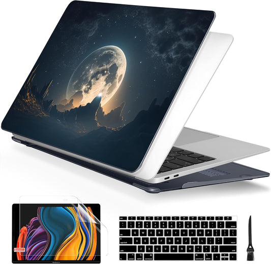 Batianda Case for M1 MacBook Air 13 Inch Model A2337 A2179 A1932 2021 2020 2019 Release,3D Painted Creative Series Design Hard Shell with Keyboard Cover & Screen Protector, Moon in Sky