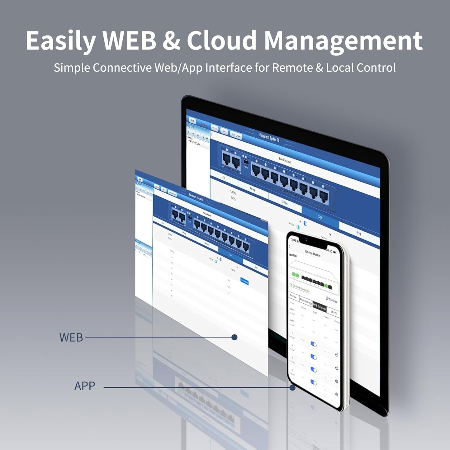 POE Switch, 10 Port Gigabit Switch, Easy Smart Cloud Managed Switch/Ethernet Splitter for Small Bessiness/Home Network & Power Management, Fanless & Metal Design, VLAN. (10 gigabit Ports|120w 8*POE+)