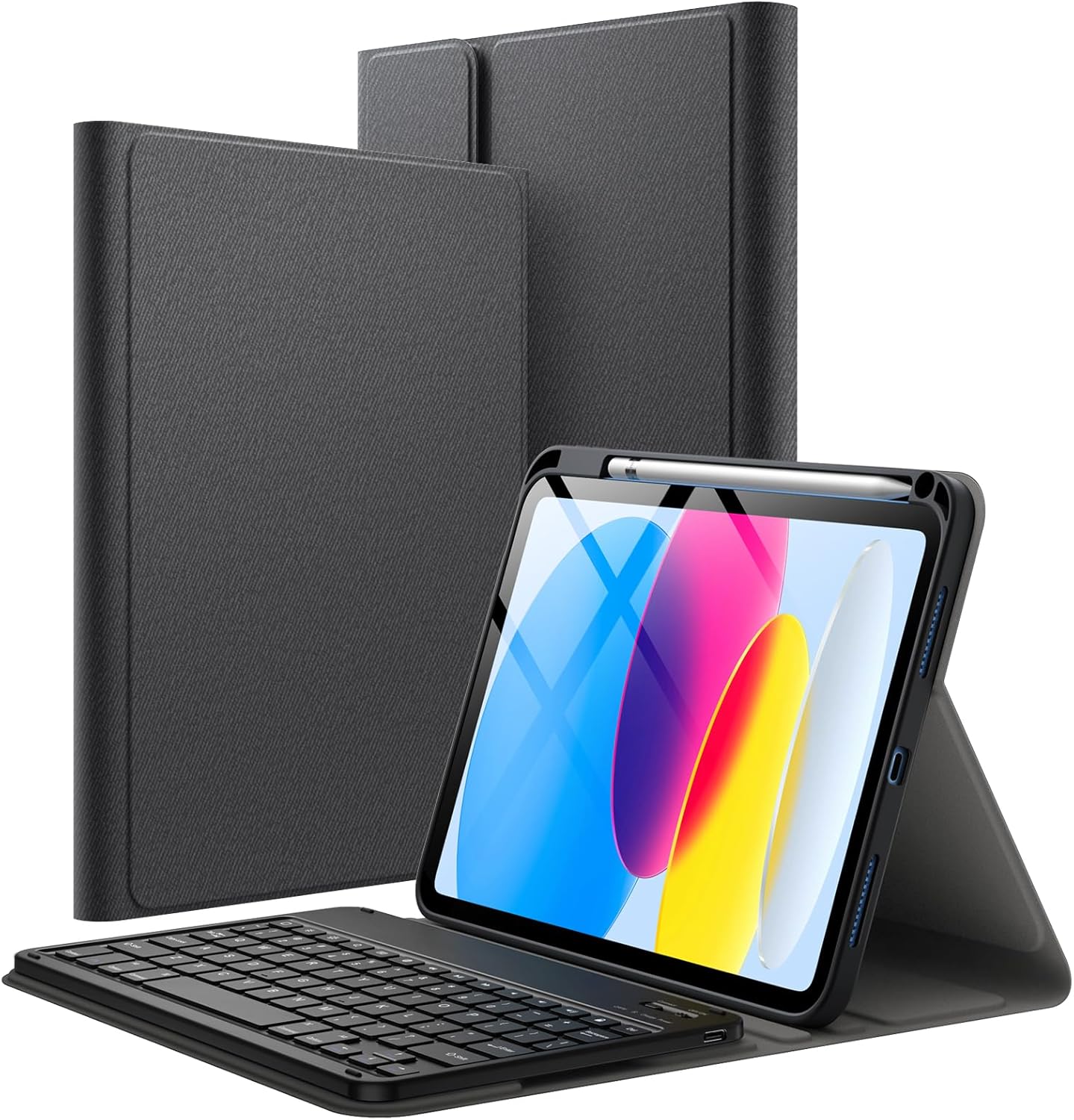 JETech Keyboard Case for iPad (A16) 11th/10th Generation (2025/2022) with Pencil Holder, Magnetic Detachable Bluetooth Wireless Keyboard, Soft TPU Back Stand Cover (Black)