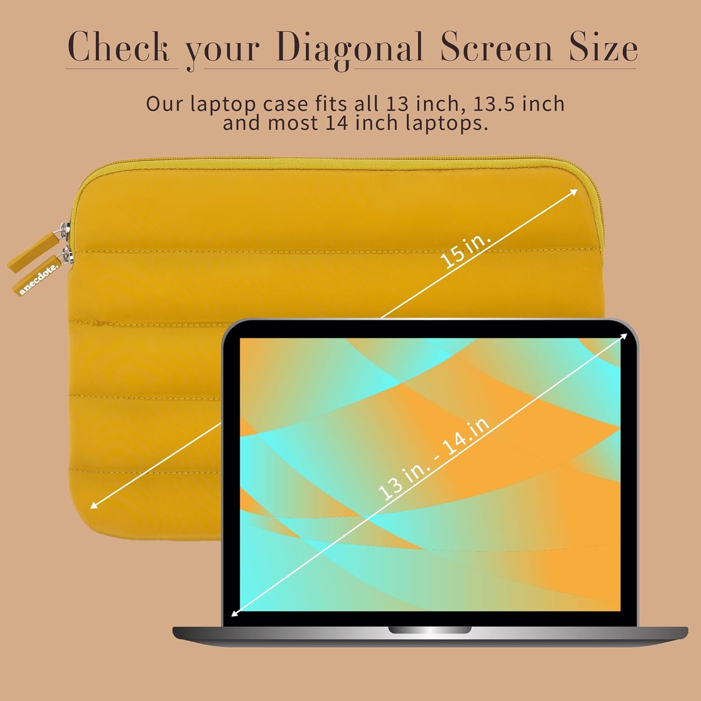 ANECDOTE Laptop Case 13-14 Inch – A Perfect Laptop Sleeve That is Compatible with MacBook Air/Pro and iPad Pro 12.9 – Fits in Your Bag, Made of 100% Nylon with Aesthetic Design (Marigold)