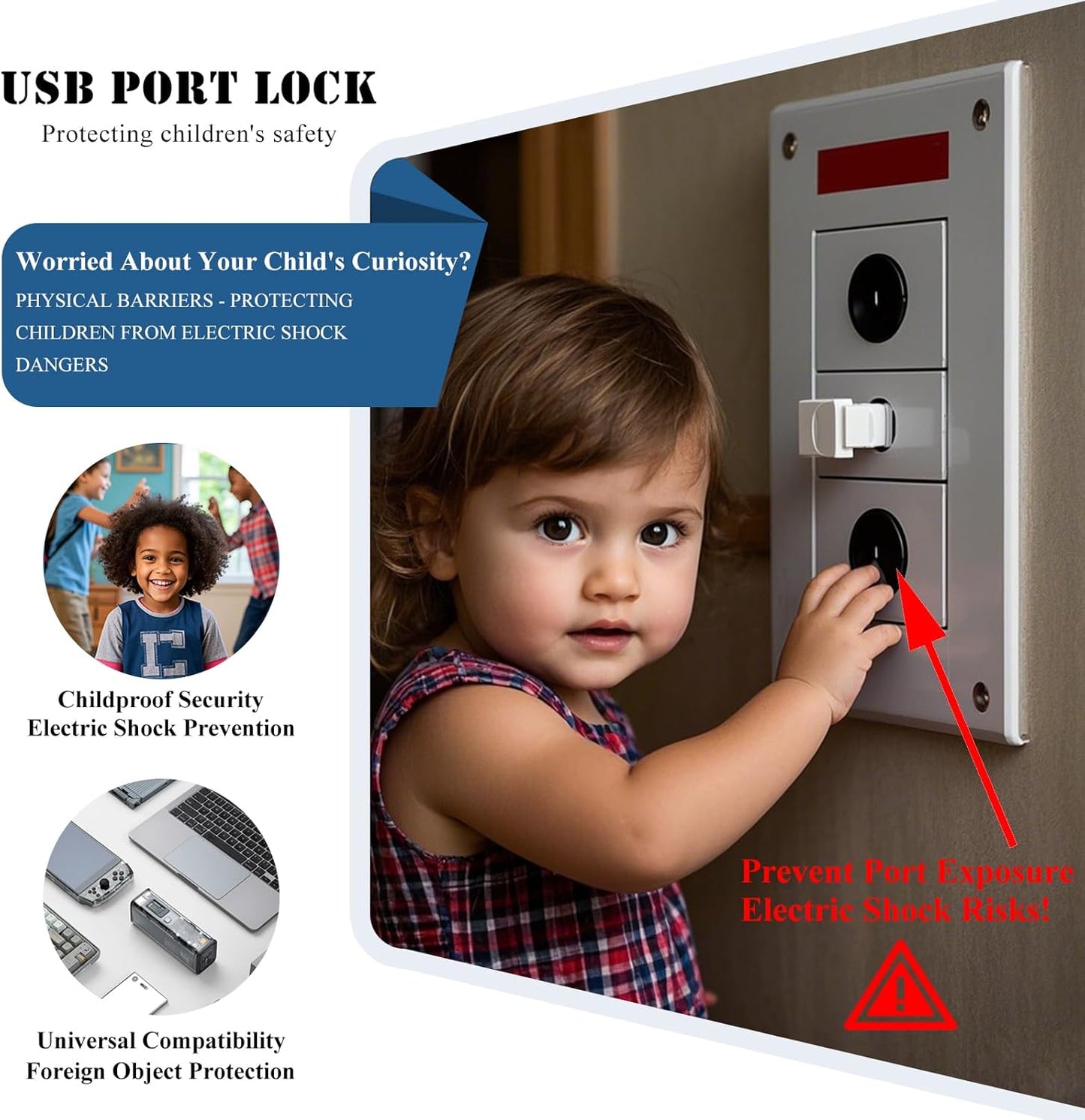 7 PCS USB Port Blockers with 1 Locks for PC, Laptop Removable Type-A Data Protection,Dust & Moisture Resistant Shield（Mixed Colors Packs Svailable for Port Sorting）