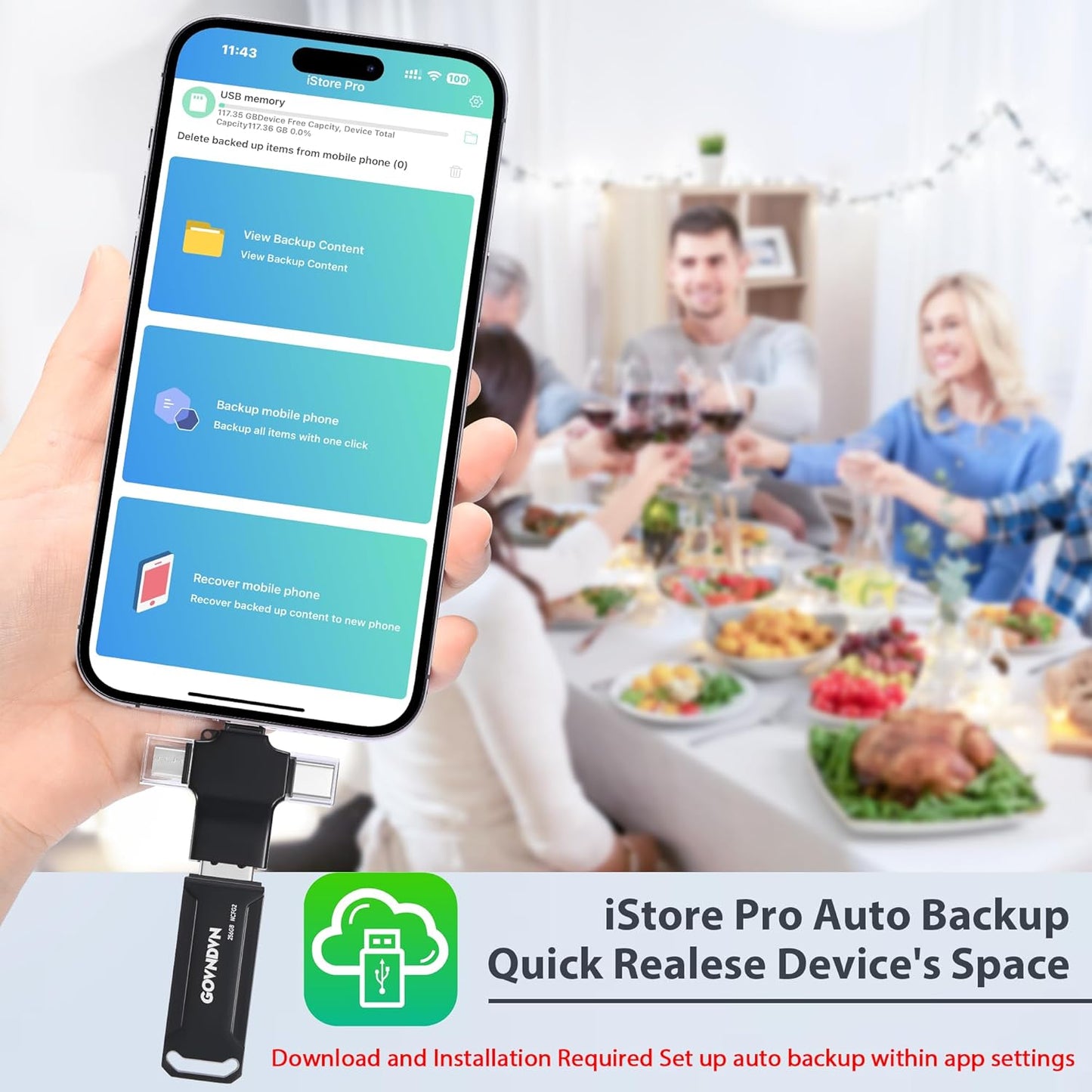 Auto Backup All Devices Photo Stick 128GB Real Capacity, iPhone USB Flash Drive & Backup Storage Memory Stick for Photos, Videos & Contacts, 4-in-1 Thumb Drive for iPhone, iPad, Android, PC, Tablets