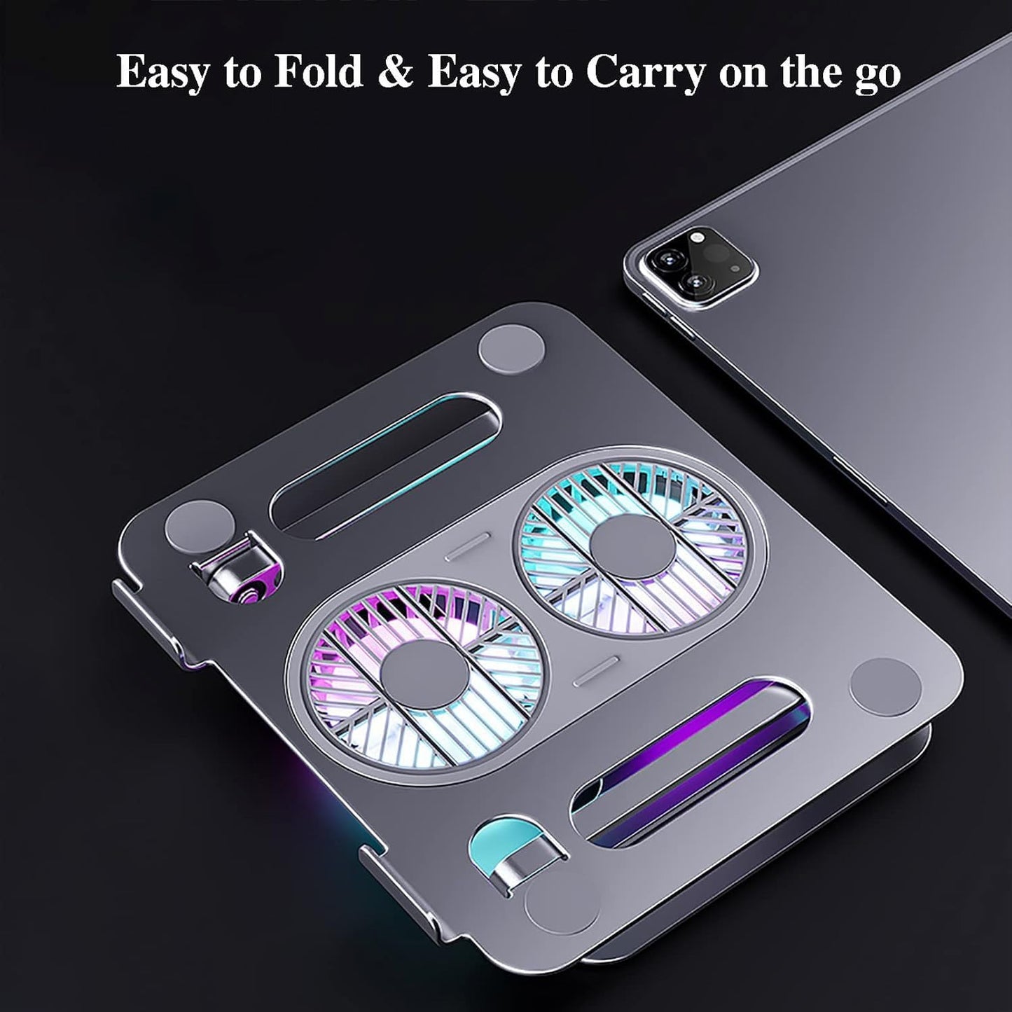 Adjustable Laptop Stand with Cooling Fan, Aluminium Alloy Multi-Angle Computer Holder for Desk, Portable Notebook Metal Mount All Laptops 11"-17.3"-Grey