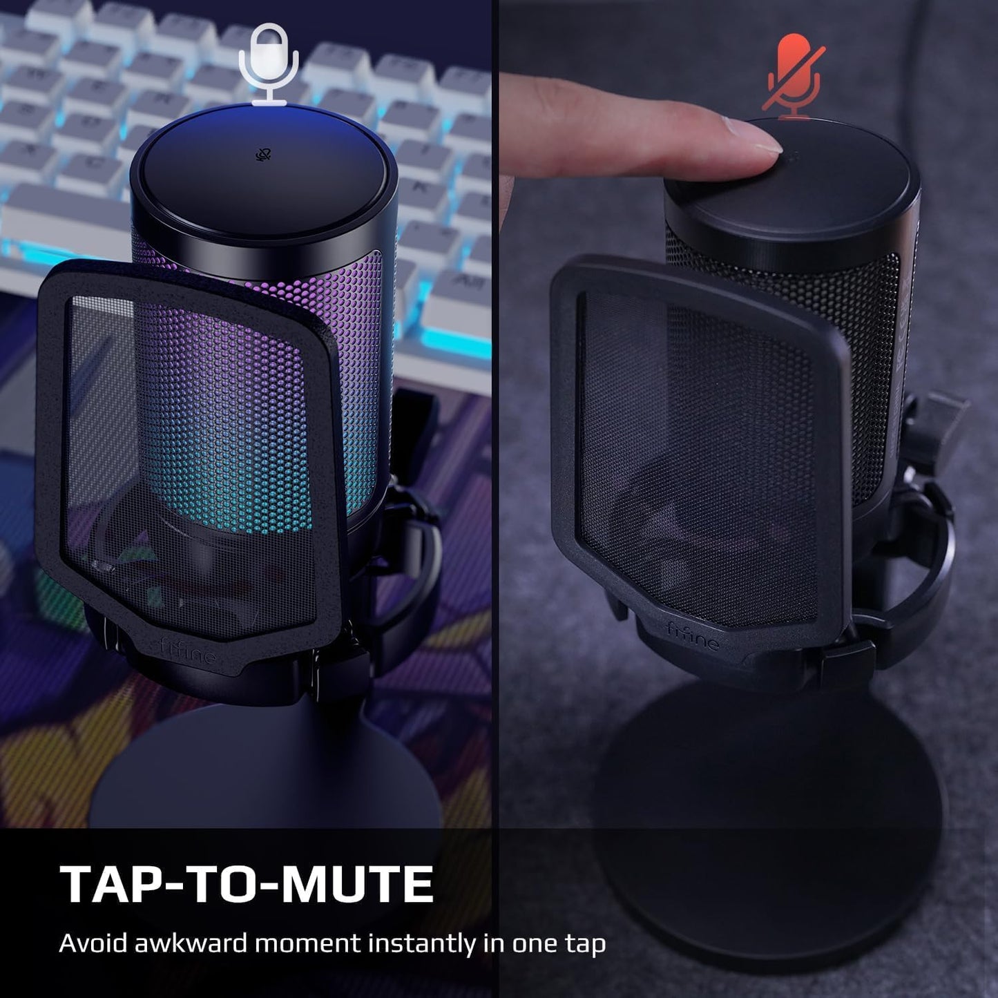 Fifine USB Microphone for PC Gaming, Computer Desktop Streaming Microphone with Mute Button, Gain Knob for Video Podcast, RGB Mic for PS4/PS5, Laptop A6NEO