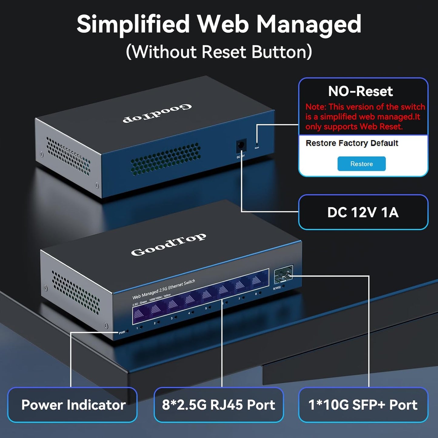 8 Port 2.5G Managed Ethernet Switch with 10G SFP, 8 x 2.5G Base-T Ports, Support LACP/VLAN/QOS/DHCP Client, Metal Web Managed Fanless Network Switch