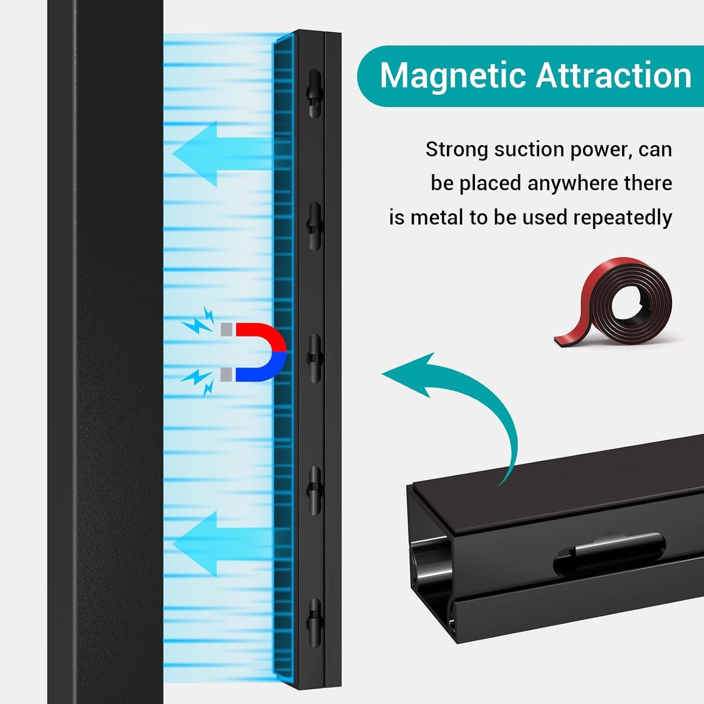 Cable Raceway - Magnetic Cable Management Under Desk with Upgraded Aesthetic Large Hole, Cord Organizer Kit for Hiding Computer, Gaming Desk, Network, Power Cord, TV - 4PCS 4x15.7in Black