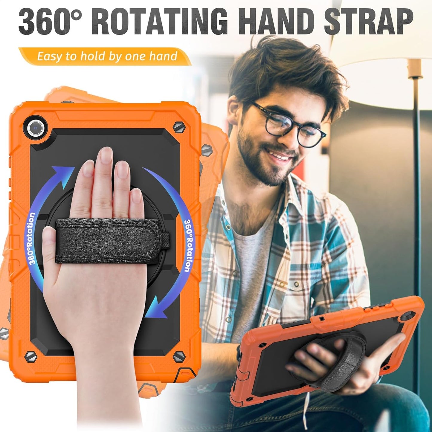 HXCASEAC Case for Samsung Galaxy Tab A9+/ A9 Plus 11 Inch, Protective with Screen Protector/Hand Strap/Pen Holder, Sturdy Shockproof Galaxy A9 Plus Tablet Case 2023 SM-X210/X216/X218 - Orange