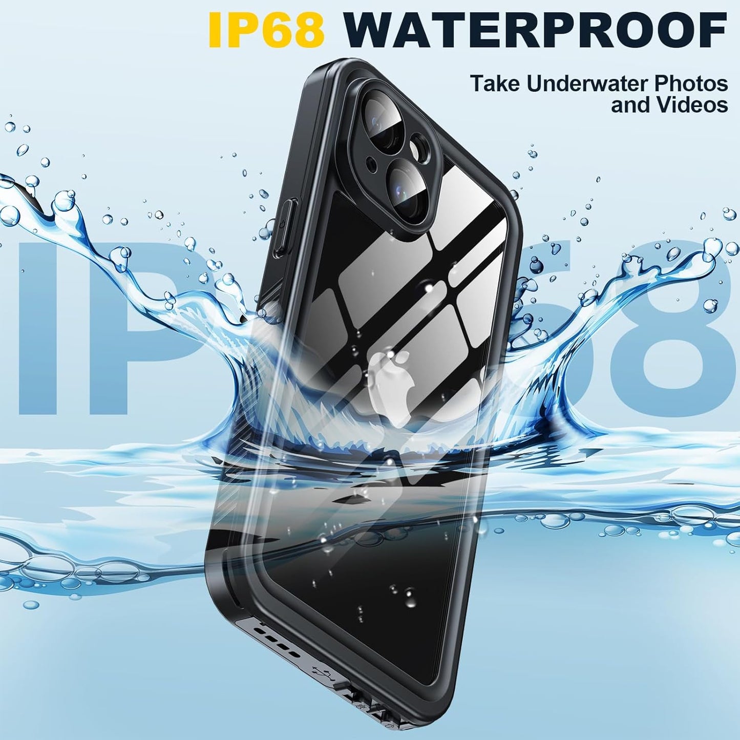 for iPhone 15 Case Waterproof - Built-in Privacy Screen Protector & HD Screen Protector [IP68 Underwater] Shockproof Dustproof Full Body Protection iPhone 15 Phone Case Black