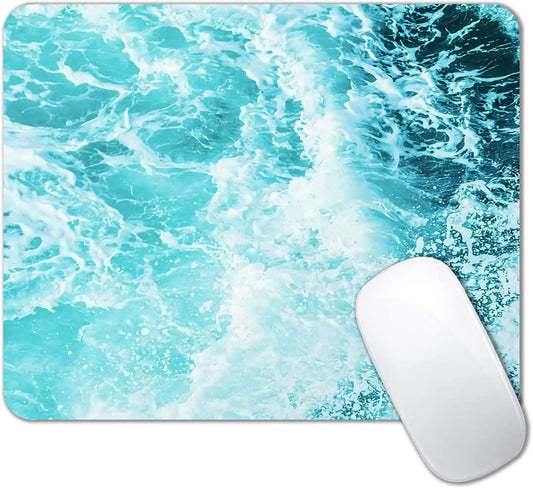 IMAYONDIA Blue Teal Green Sea Waves Mouse Pad, Square Ocean Mouse Pad Waterproof Non-Slip Rubber Base MousePads for Office Laptop, 9.5 inch x7.9 inch
