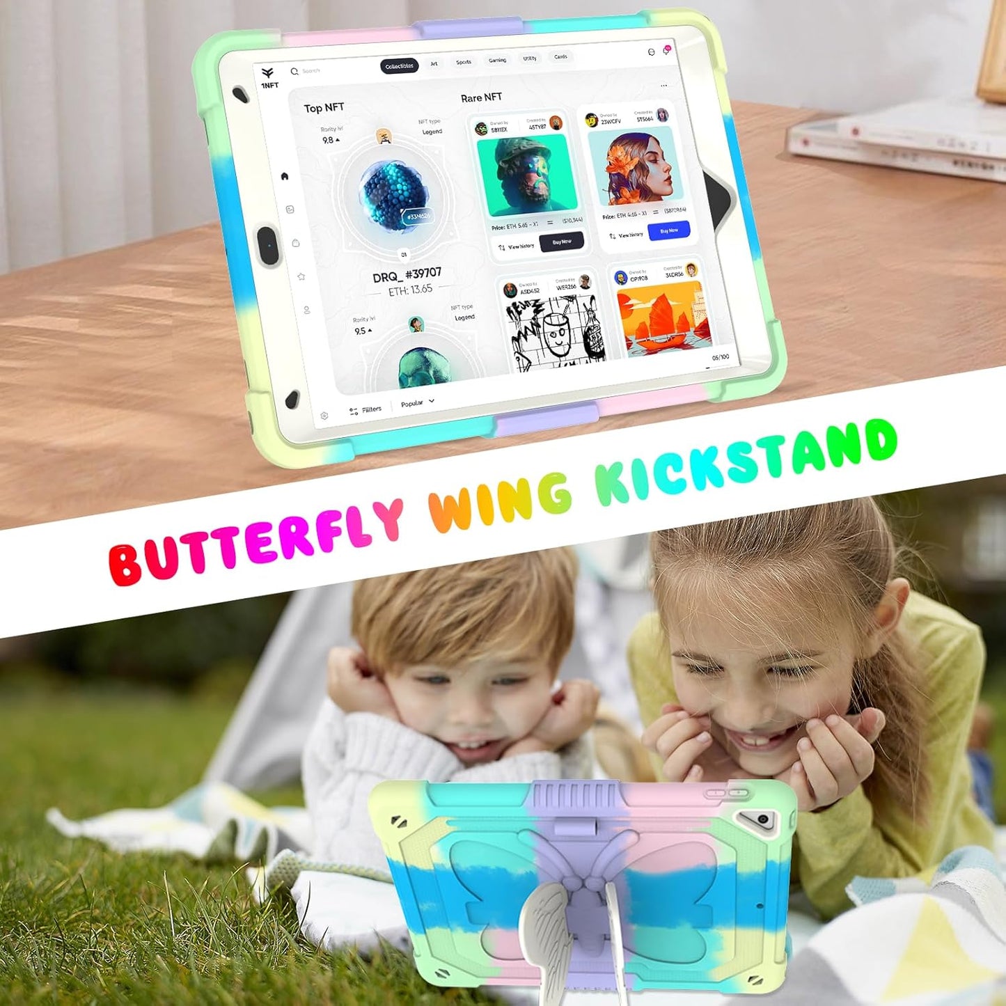 BLOSOMEET Kids Case for iPad 10.2 inch 2021 with Tempered Glass Screen Protector,iPad 9th/8th/7th Generation Case with Stand Pencil Holder & Shoulder Strap,Colorful Green