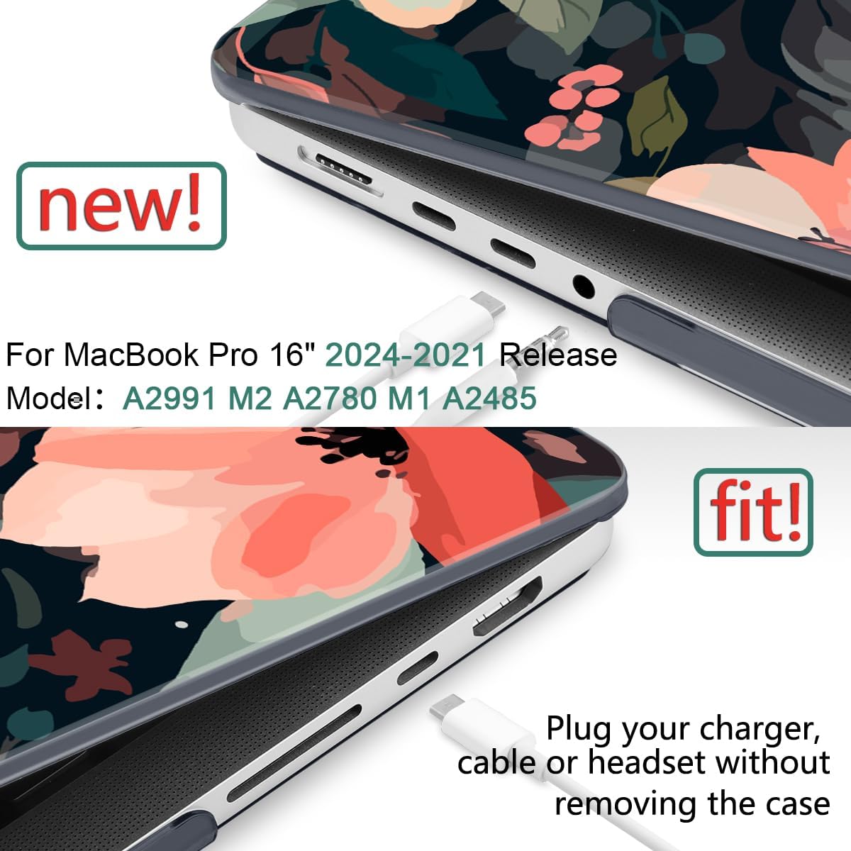 DONGKE for M4 MacBook Pro 16 Inch Case 2024 2023 2021 A3403 A3186 M3 A2991 M2 A2780 M1 A2485 Pro/Max Chip, Plastic Hard Shell Case & Keyboard Cover for Mac Pro 16 with Touch ID, Painted Florals