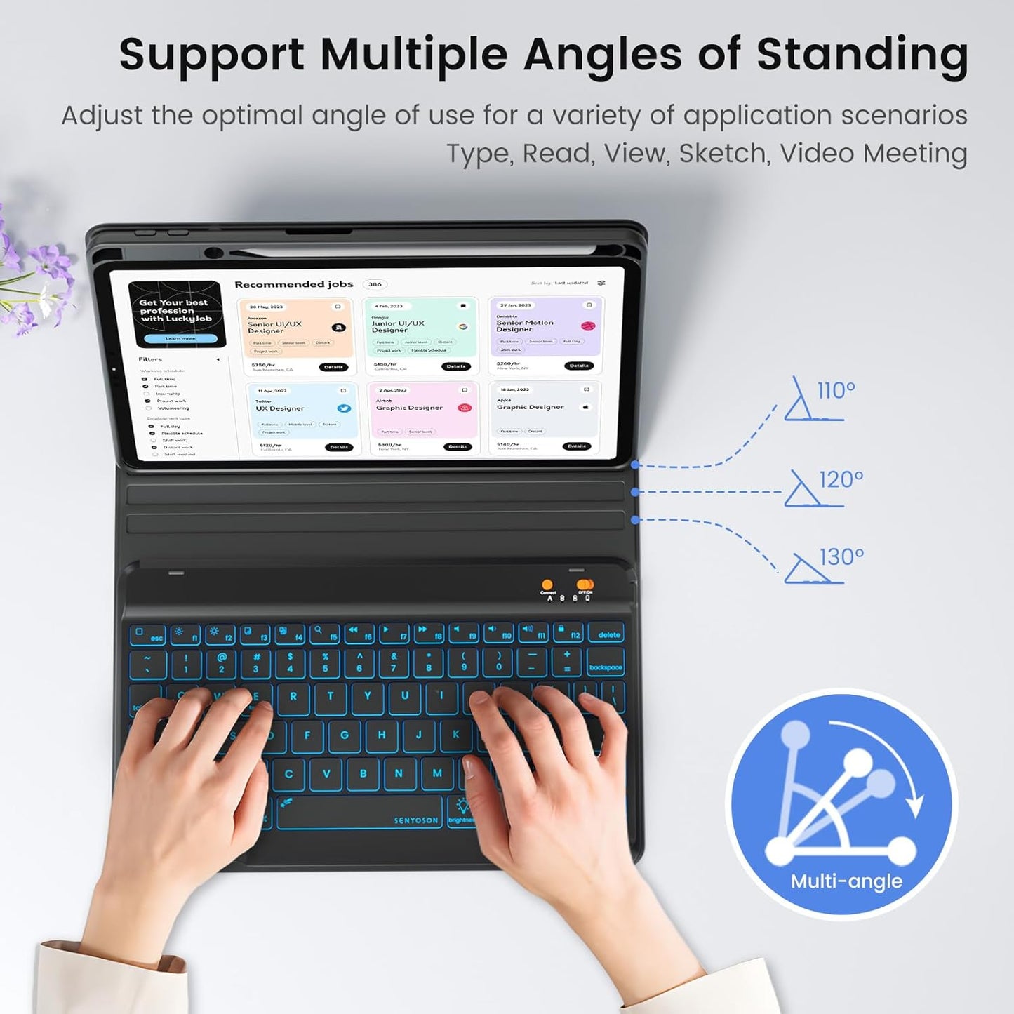 BLUTLOTUS for iPad 11th A16 10th Generation Case with Keyboard - 7 Colors Backlit Wireless Detachable Folio Keyboard Cover with Pencil Holder for iPad 11'' A16 2025 10th Gen 10.9 Inch 2022 (Black)