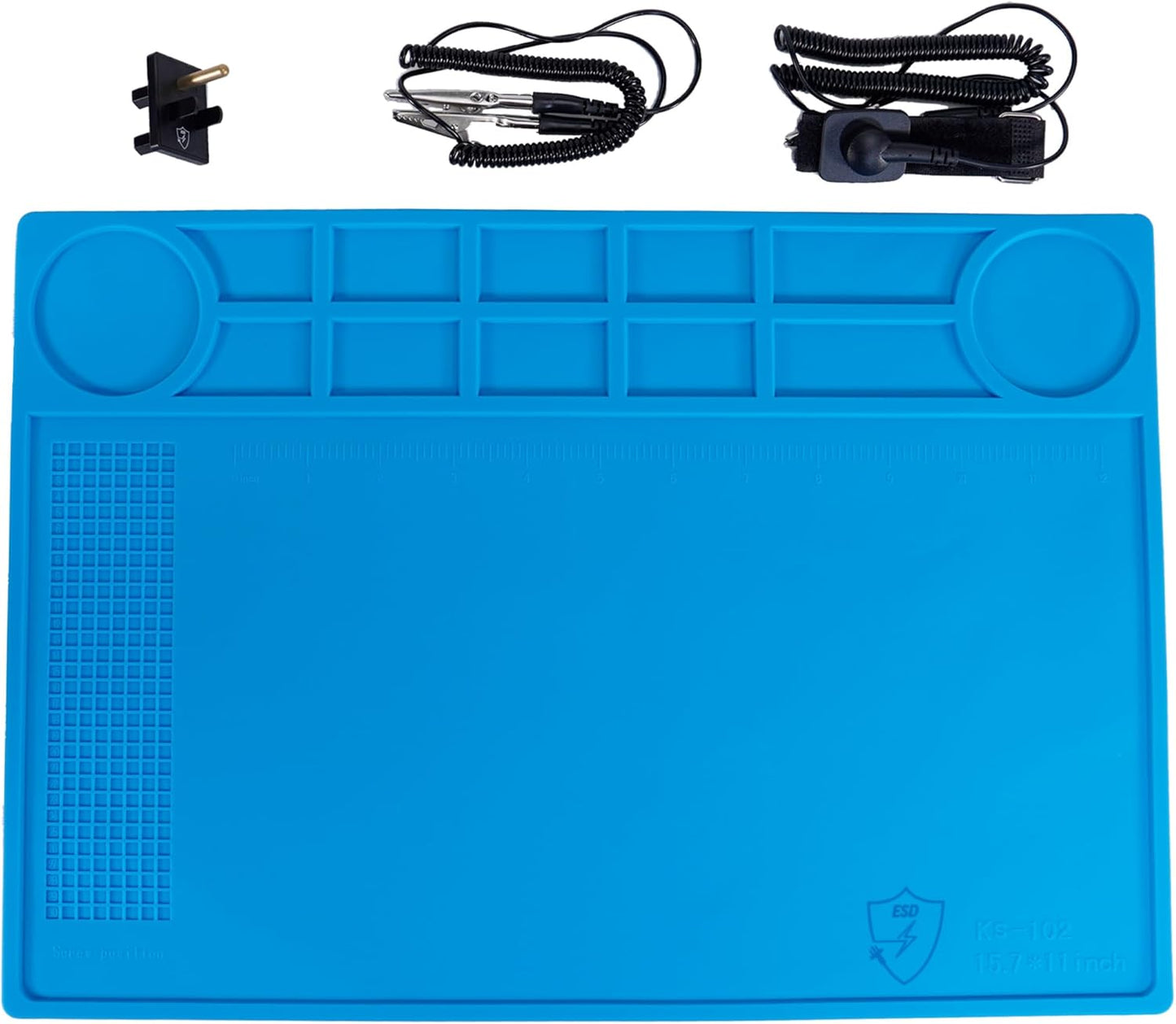 Kaisiking Anti-Static Mat Kit for Electronic - Anti Static Wrist Strap, Grounding Wire,Grounding Plug, ESD Pad 15.7'' x 11'' Heat Resistant Soldering Mat for Electronics Computer Repair
