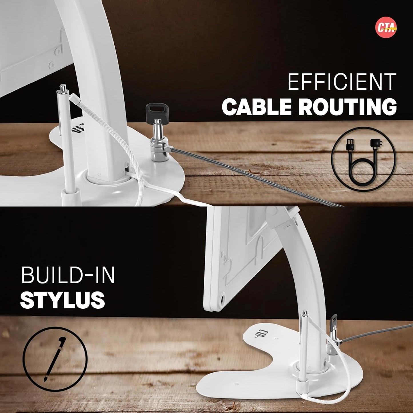 Dual Locking Stand – CTA Security Kiosk with Locking Case, Cable, Stylus, Tether, and 360-Degree Rotating Base for iPad Pro 10.5”, iPad Air 3, and Headphone Jack. (PAD-ASKTW) - White