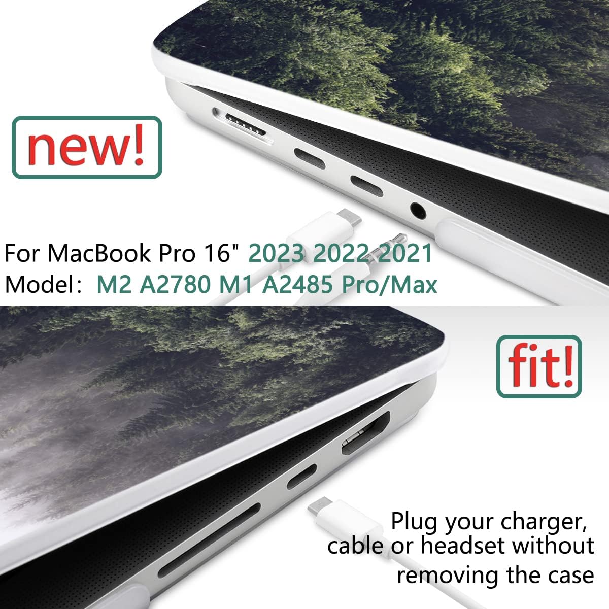 DONGKE for M4 MacBook Pro 16 Inch Case 2024 2023 2021 A3403 A3186 M3 A2991 M2 A2780 M1 A2485 Pro/Max Chip, Plastic Hard Shell Case & Keyboard Cover for Mac Pro 16 with Touch ID, Forest