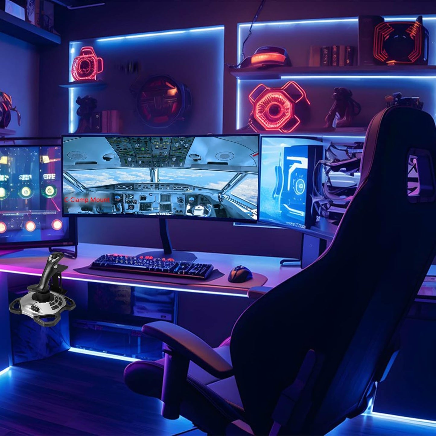 HTLAKIKJ Desk Mount for Flight Sim Joystick-Compatible with Logitech G Extreme 3D PRO Joystick Adjustable Fit Different Thickness Desk Enduring C-Clamp Metal Holder