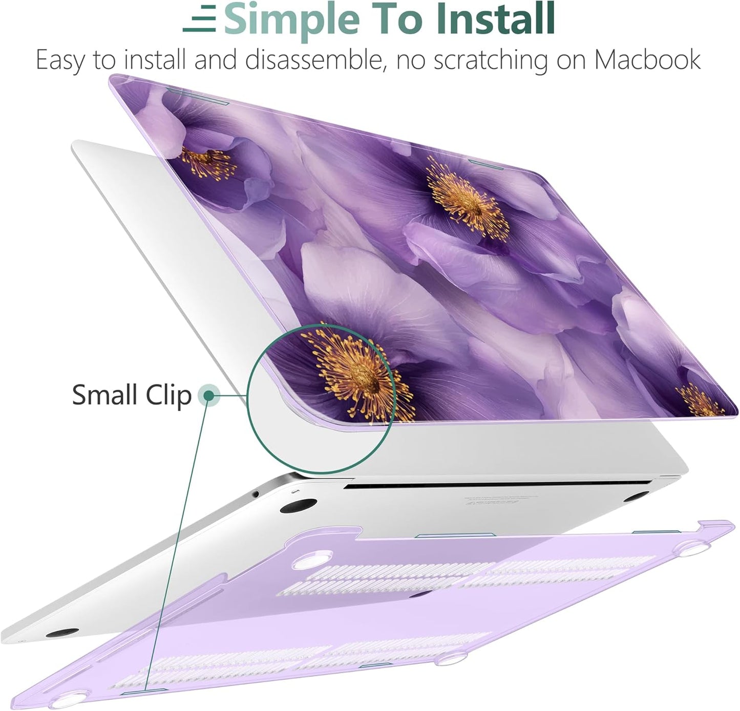 TWOLSKOO Compatible with MacBook Pro 13 inch Case 2023-2016 A2338 M2/M1 A2251 A2289 A2159 A1989 A1706, Plastic Hard Shell Cover & Keyboard Skin & Screen Protector, Purple Flowers