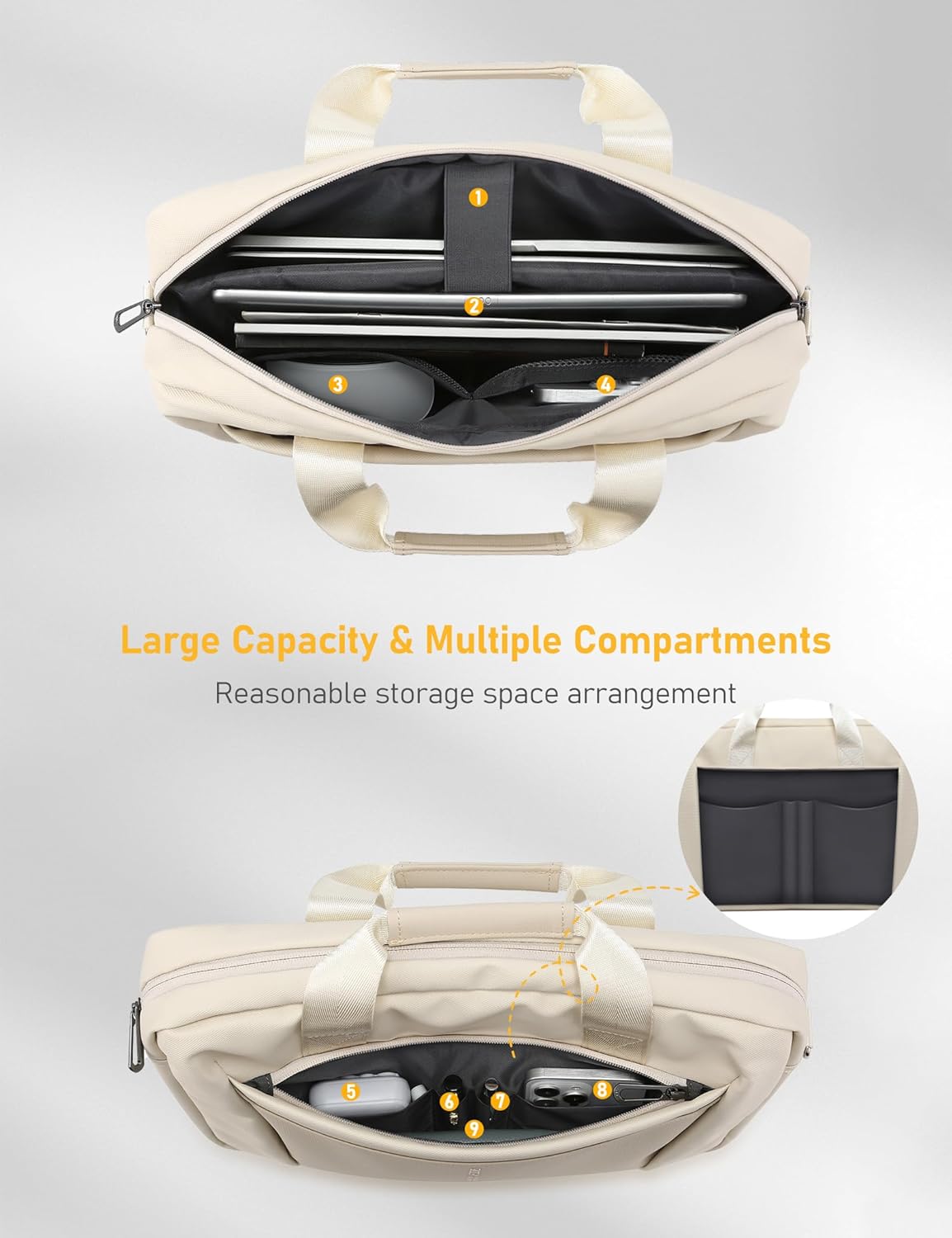 13-14 Inch Laptop Shoulder Bag Business Briefcase Water Resistant Computer Messenger Bags Compatible with MacBook Pro 14, MacBook Air 13 M4, HP, Dell, ASUS Notebook, Pearl White