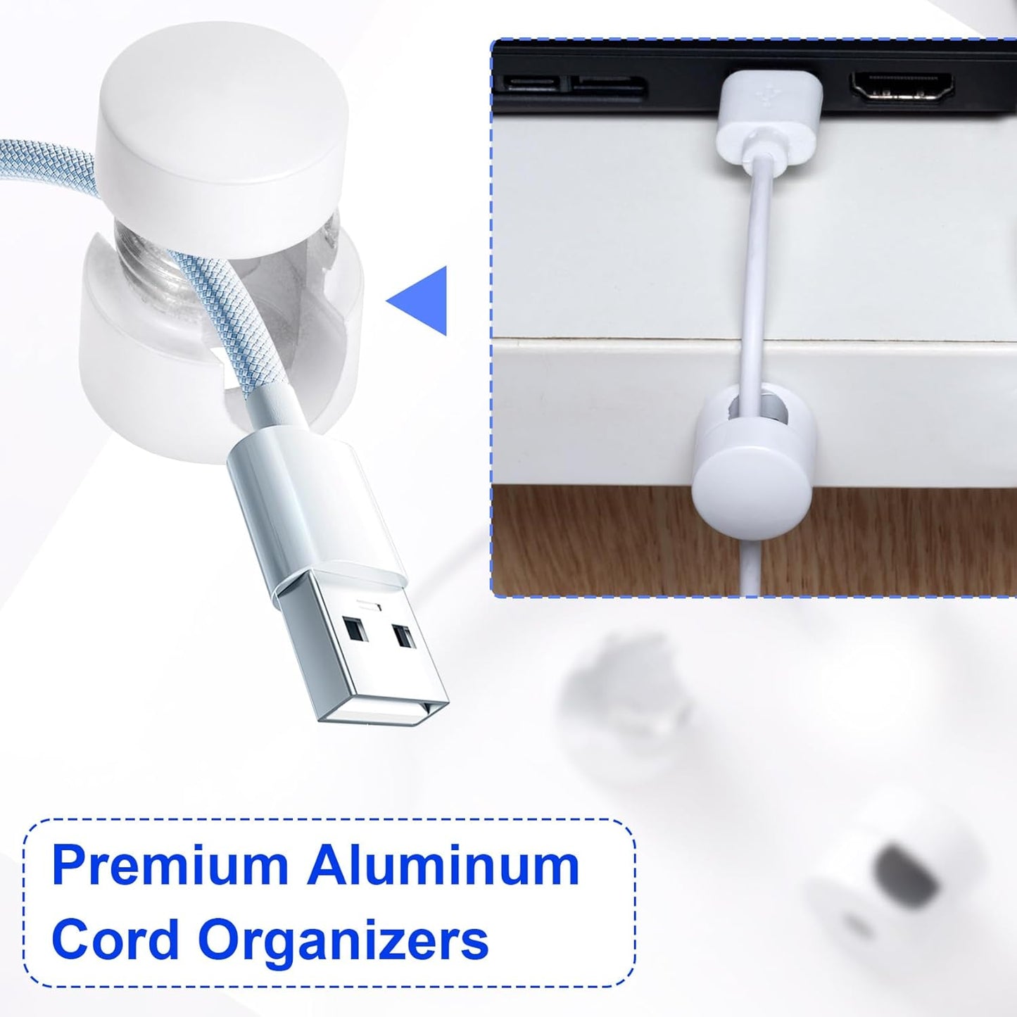 2 Sets Charger Holders for Cords, White Adjustable Cable Anchor Holders, Adhesive Metal Cord Clips, Cable Management Wire Organizers for Desk, Office, Nightstand
