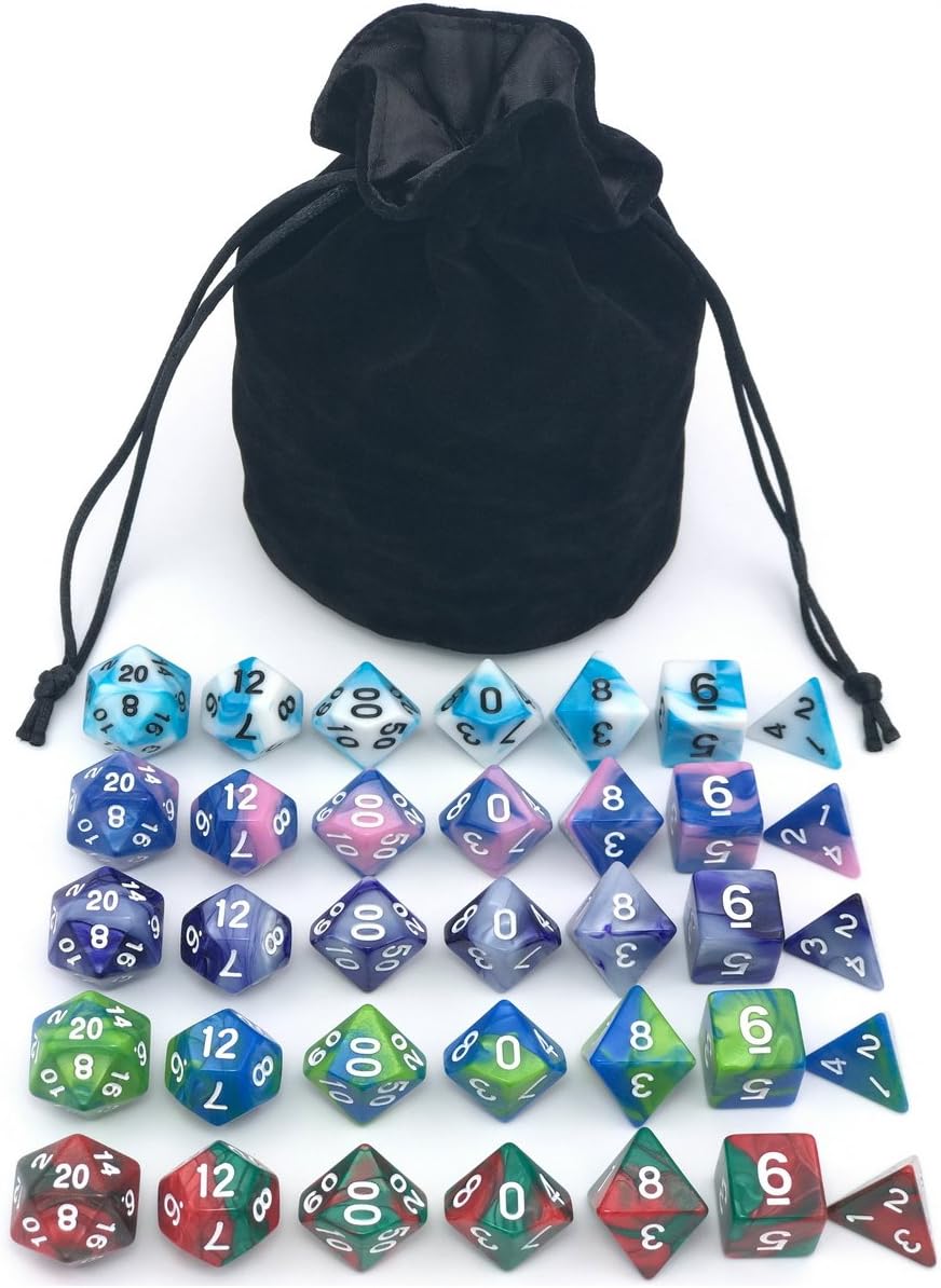 Dice Set for Dungeons&Dragons, DND, RPG Games, Polyhedral Dice Set, Assorted Dice Set, 35 Total, 5 Sets with Drawstring dice Pouch