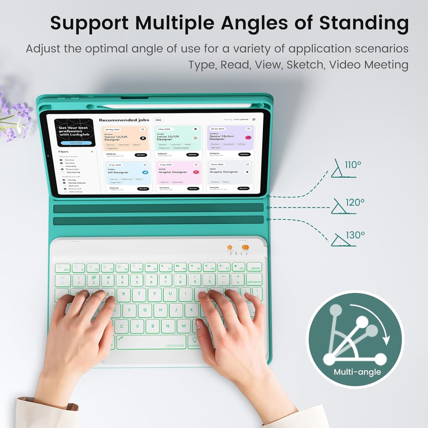 BLUTLOTUS for iPad 11th A16 10th Generation Case with Keyboard - 7 Colors Backlit Wireless Detachable Folio Keyboard Cover with Pencil Holder for iPad 11 inch A16 2025 10th Gen 10.9 Inch 2022 (Teal)