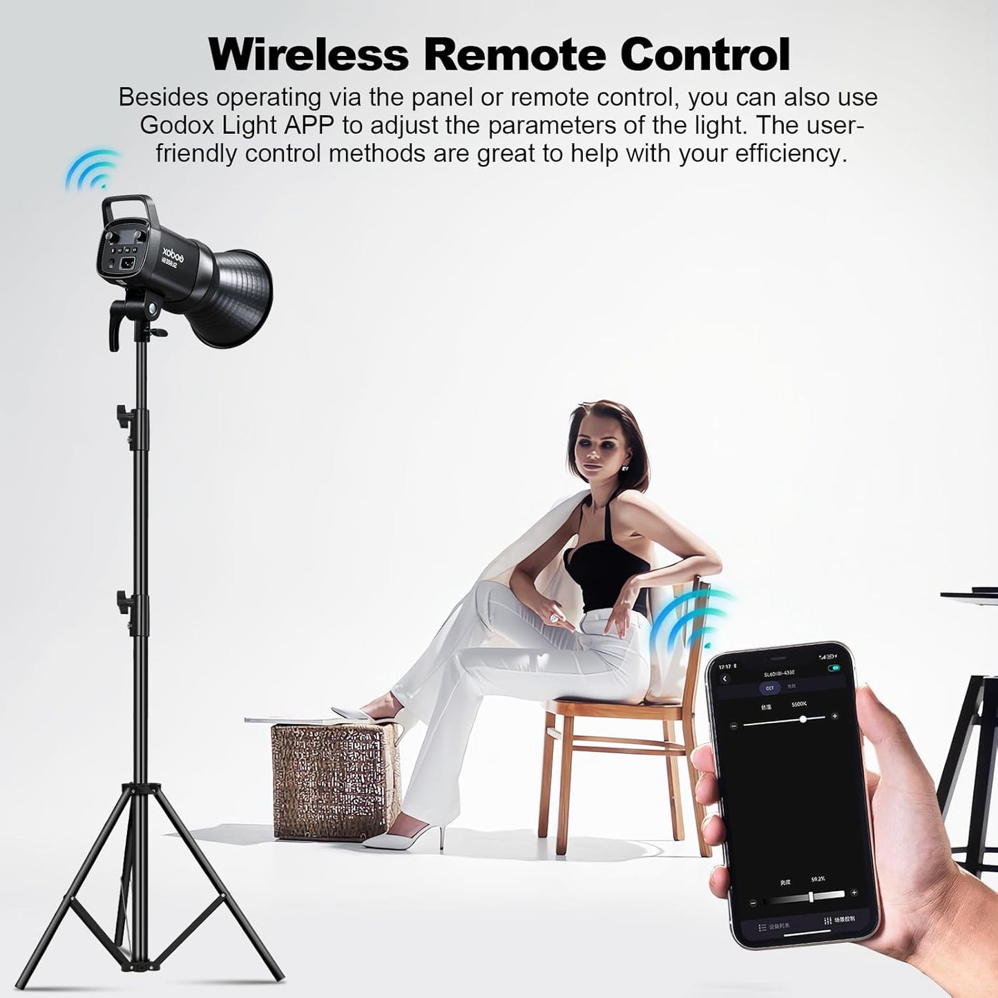 Godox SL60IID Softbox Lighting Kit Professional Studio Equipment with Softbox, SL60II-D 75W LED Video Light 3-Light Kit with APP control, Reflector, light stand, Boom Arm for Portrait Product Shooting