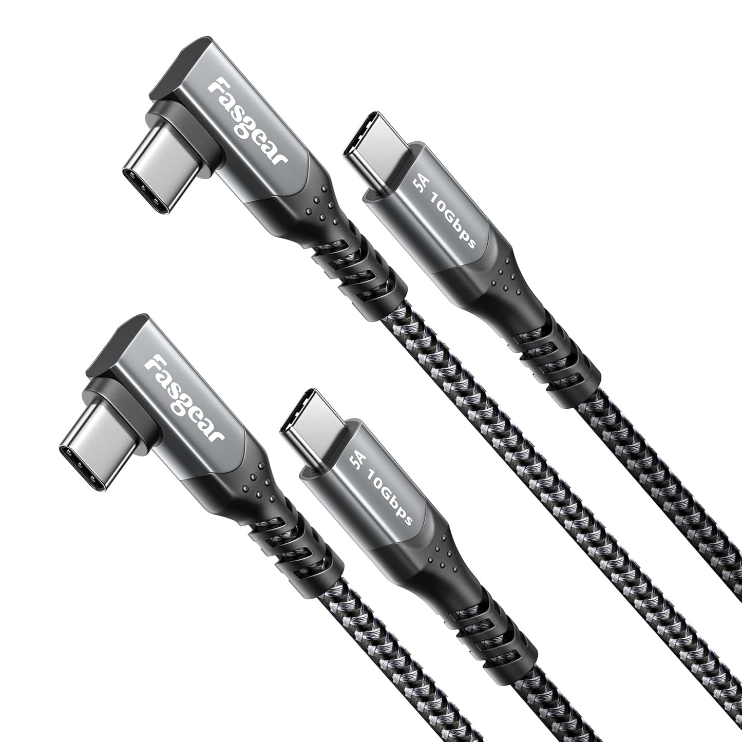 Fasgear 100W USB C to Type C 90-Degree Cable, 2 Pack 6ft USB 3.1 Gen 2 10Gbps Data Power Delivery Cord Compatible for VR Headset,PD Docking Station,Hard Drives,Mac-Book,4K Displays (6ft, Black)