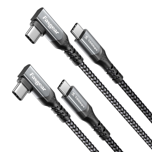 Fasgear 100W USB C to Type C 90-Degree Cable, 2 Pack 6ft USB 3.1 Gen 2 10Gbps Data Power Delivery Cord Compatible for VR Headset,PD Docking Station,Hard Drives,Mac-Book,4K Displays (6ft, Black)