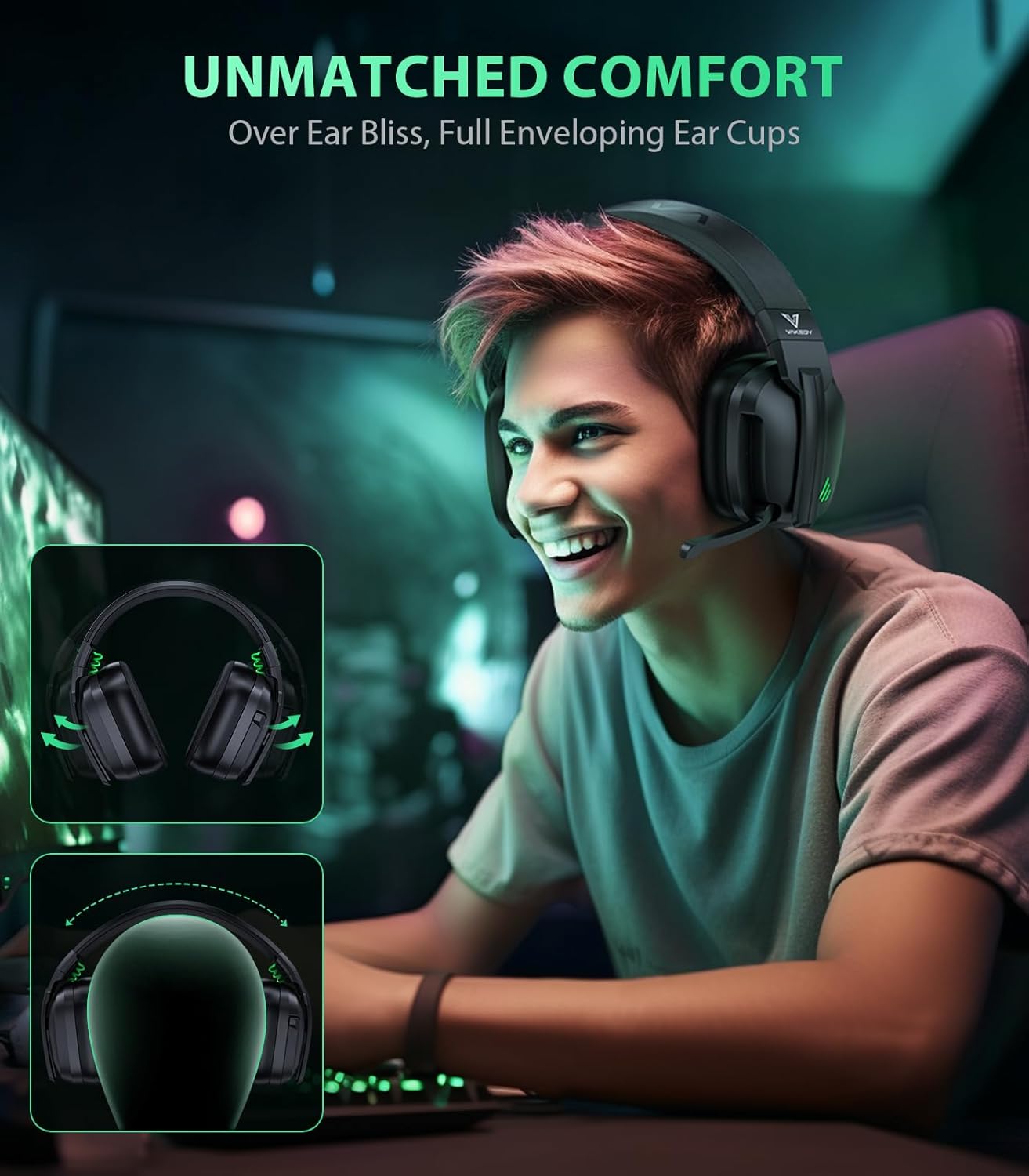 HW11 Wireless Gaming Headset for PS5,PS4,PS4 Pro, Switch,Mac,Bluetooth 5.3 Gaming Headphones with Noise Canceling Mic,Gamer Headphones for PC,50Hr Battery (Black)