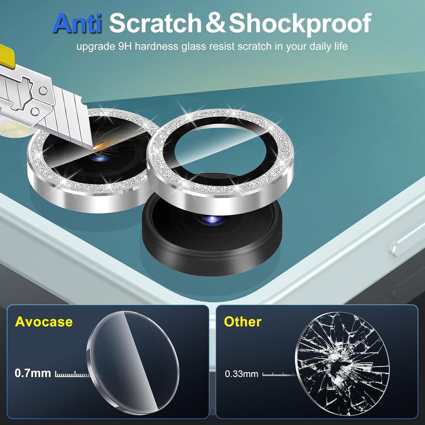 for Samsung Galaxy Z Flip 7 Camera Lens Protector, Individual Metal Ring Tempered Glass Lens Cover, [Strong Adsorption] Scratch Resistant Ultra-Thin HD Clear Lens Cover, 1 Set-Silvery Sparkly