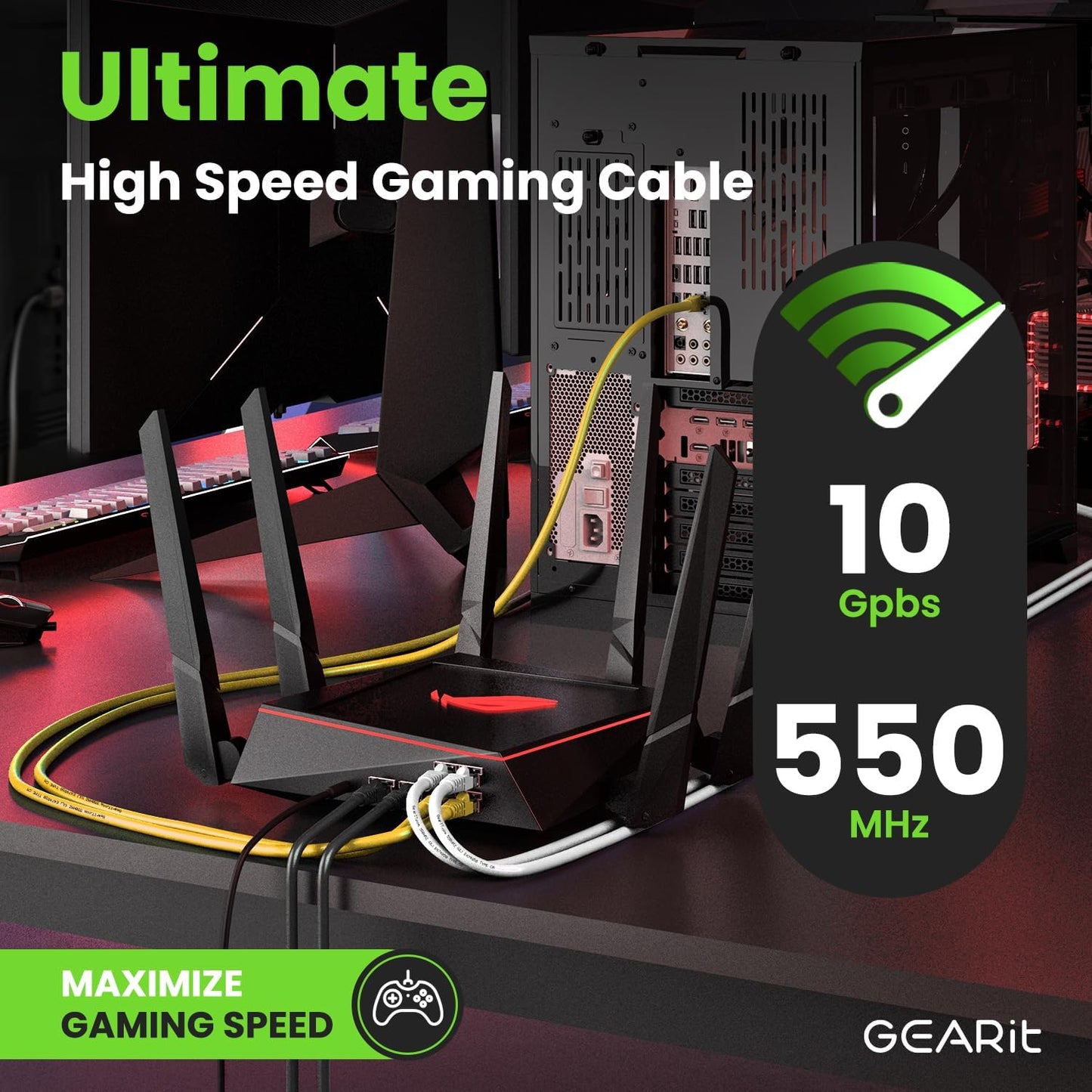 GEARit Cat 6 Ethernet Cable (1-Pack 14 Feet) Cat6 Network Patch, 10Gbps, RJ45, Snagless Cord, Gold-Plated Connectors, Internet for PC, TV, Tablet, Router, Printer, Servers, IT Data Center - Yellow