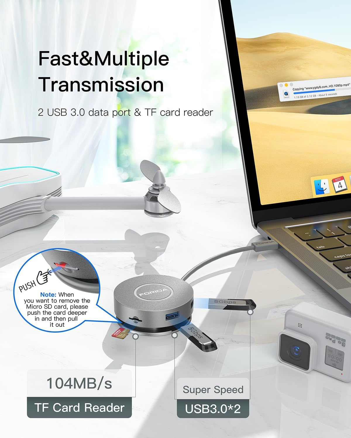 Micro USB C Docking Station Dual HDMI Monitor FORIDA USB C to USB Hub with 1 Gbps Ethernet 100W Power Delivery Micro SD Card Reader for MacBook/Dell/HP/Lenovo ThinkPad/Surface (Silver)