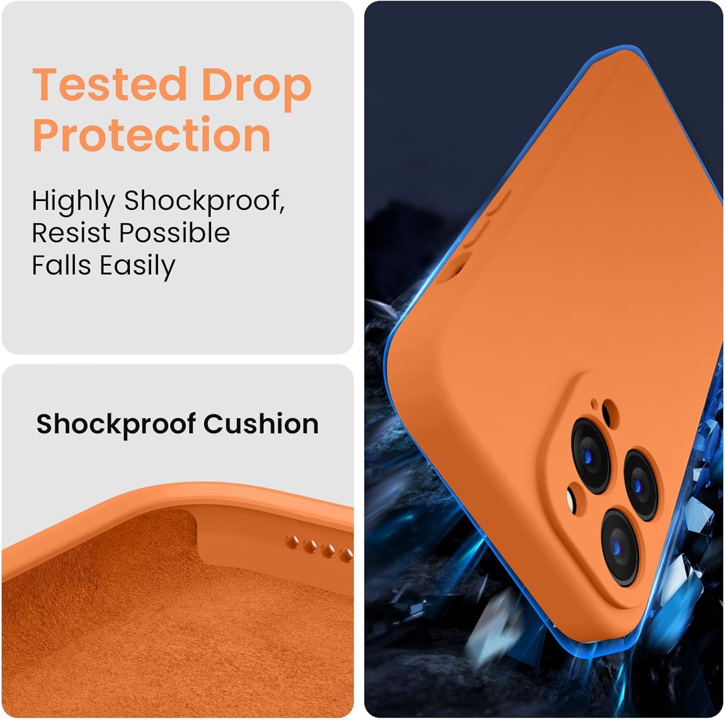 FireNova Designed for iPhone 13 Pro Case, Silicone Upgraded [Camera Protection] Phone Case with [2 Screen Protectors], Soft Anti-Scratch Microfiber Lining Inside, 6.1 inch, Kumquat