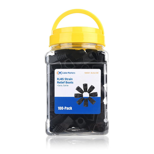 Cable Matters 100-Pack Cat6 / Cat5e RJ45 Strain Relief Boots, RJ45 Boot, Cat 6 Boot, Cat6 Ethernet Boots, Black, Suitable for 6.5mm (0.25in) Ethernet Cables
