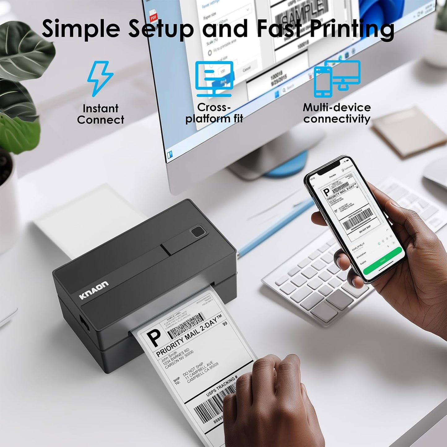 Bluetooth Thermal Label Printer, 4x6 Wireless Thermal Shipping Label Printer for Small Business, Compatible with iPhone,Android,Windows,Mac,Chromebook –Works with Ebay Shopify USPS&More, Black