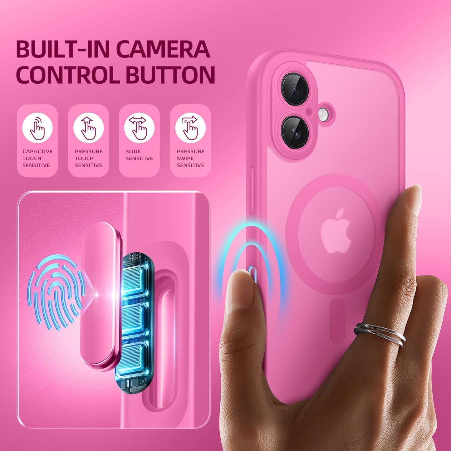 BERFY Magnetic for iPhone 16 Case, Compatible with MagSafe, Built-in Privacy Screen Protector and Upgraded Camera Protection, Anti-Spy Full Body Shockproof Phone Case for 16 6.1", Peony