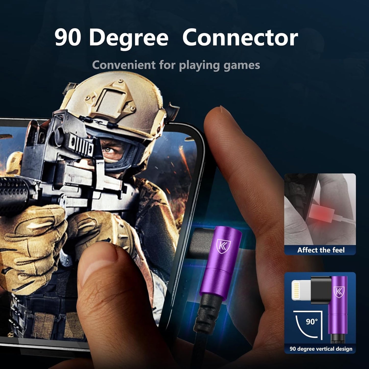 10ft iPhone Charger Cable,3Pack 90 Degree Lightning Cable, [Apple MFi Certified] Long Fast Charging Cord Compatible for iPhone 14/13/12/11/Pro/Max/Mini/X/Plus/8/7/6/Plus/ - Purple