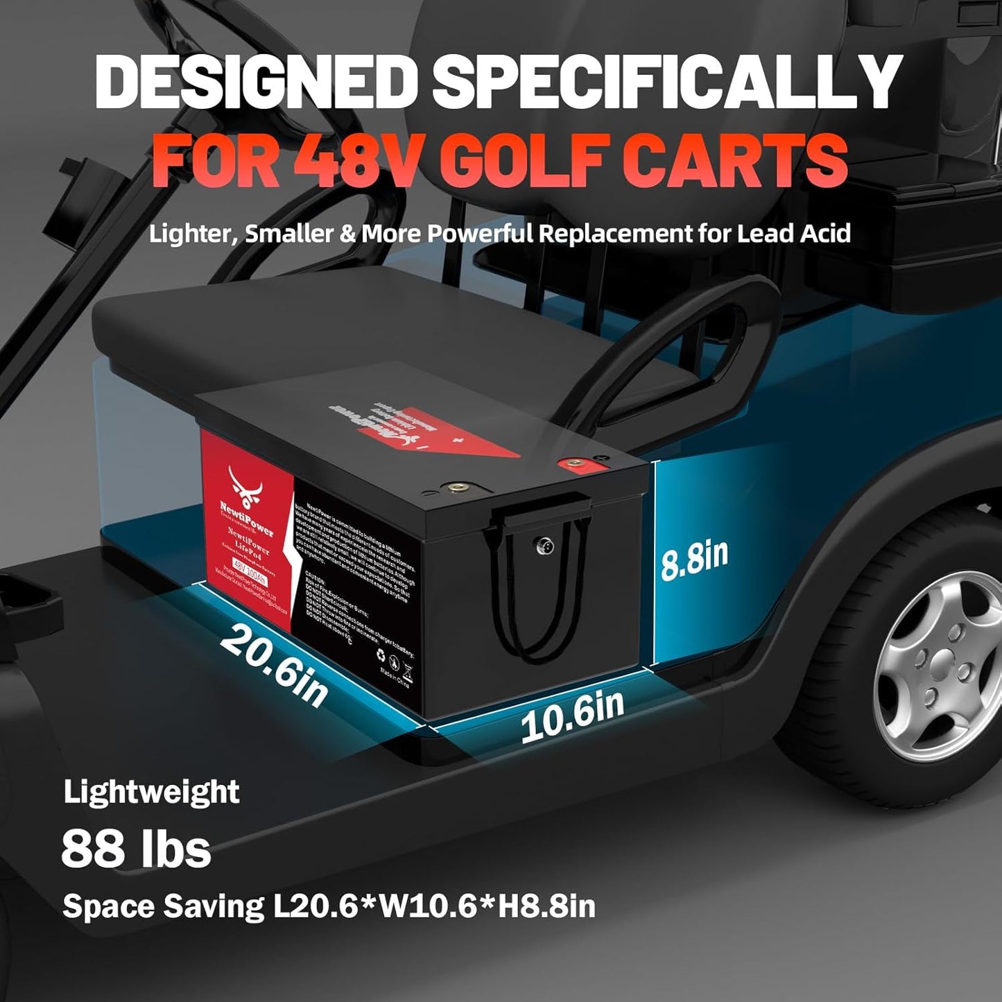 48V 100Ah Golf Cart Lithium LiFePO4 Battery with 200A BMS Grade A Cells Deep Cycle Rechargeable Battery,10000+ Cycles,Perfect for Golf Cart,Off Grid Applications (48V 100Ah)