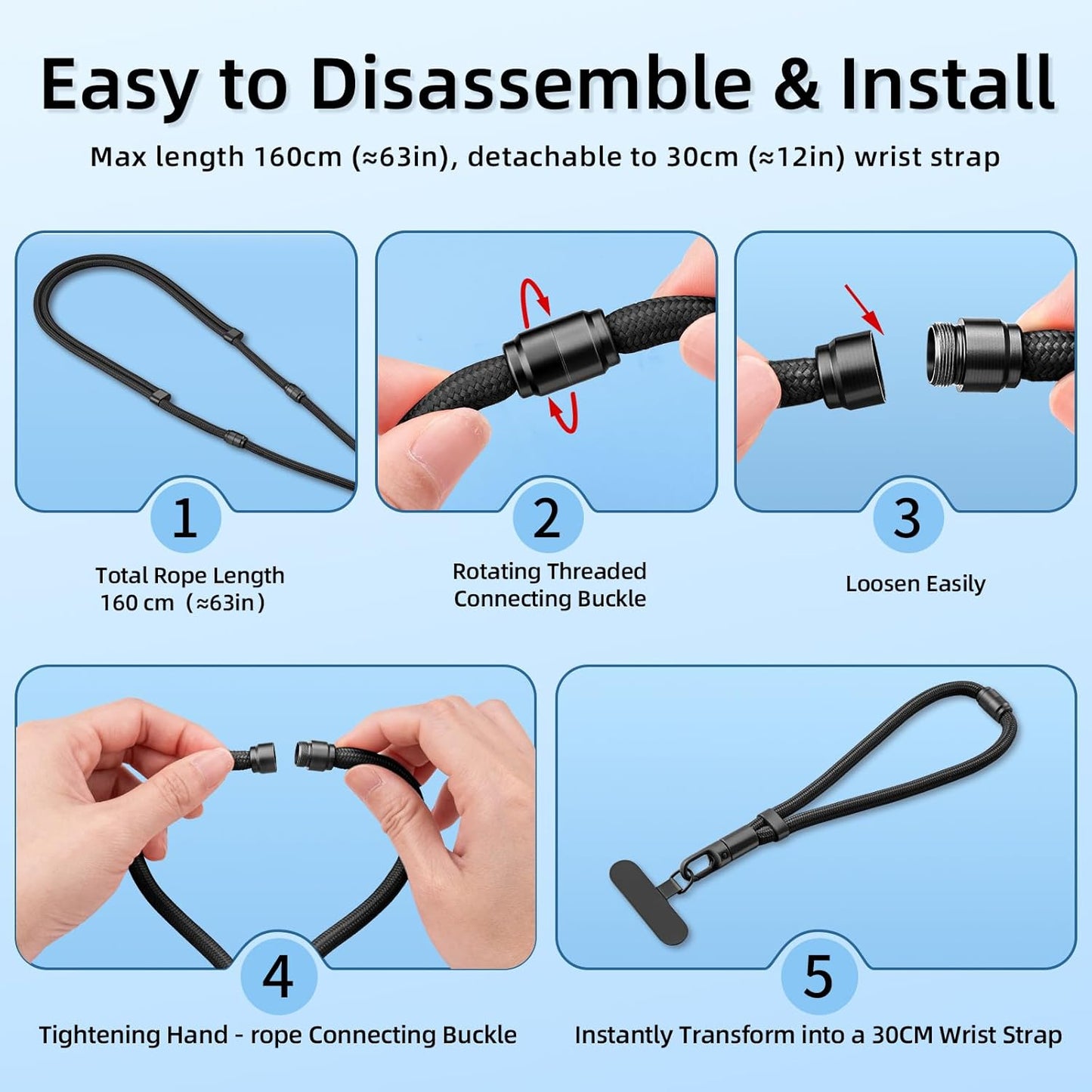 3 in 1 Adjustable Universal Anti-lost Cell Phone Lanyard, Detachable Cell phone Strap for Women/Men, Crossbody/Neck