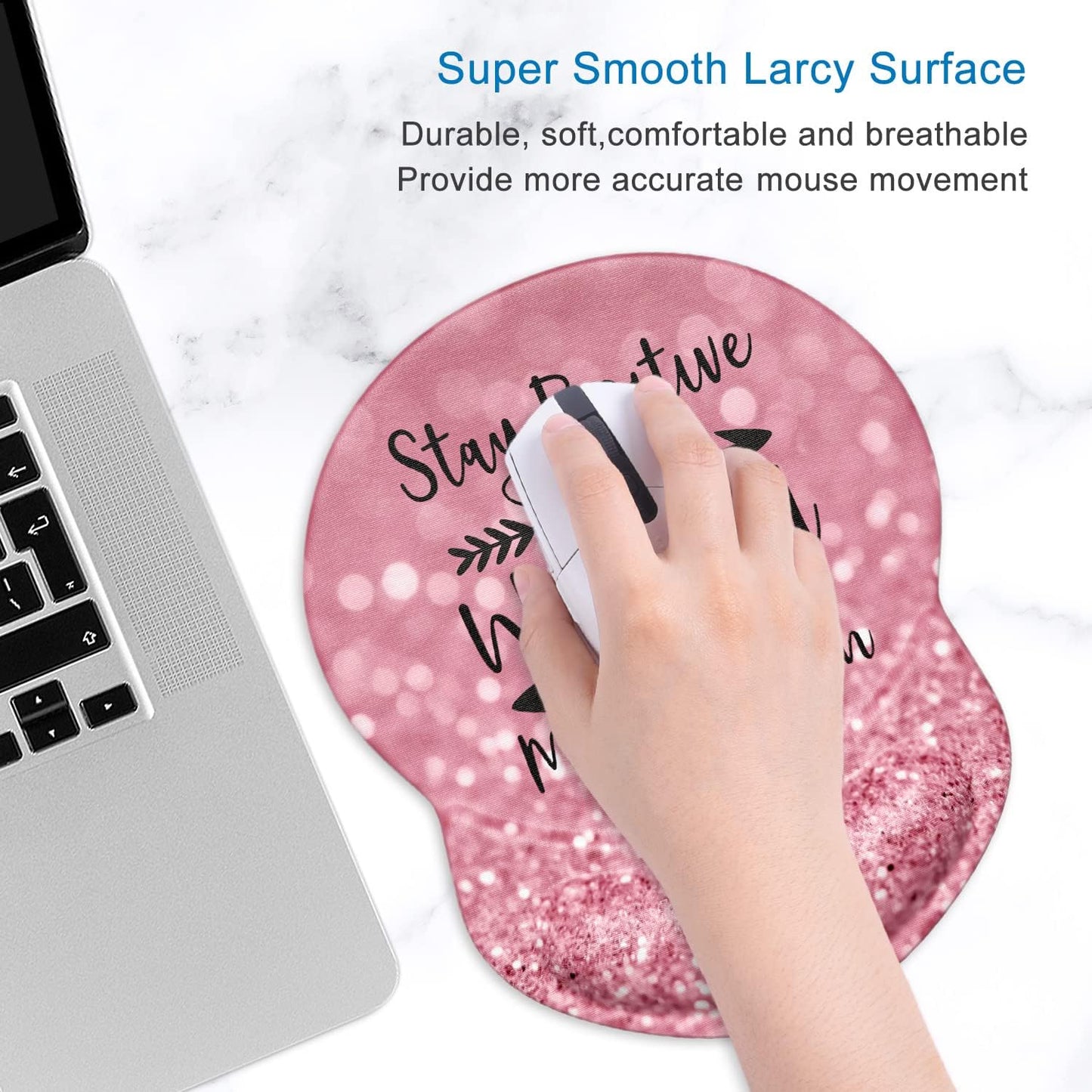 ITNRSIIET Ergonomic Mouse Pad with Gel Wrist Support Small Wrist Rest Smooth Surface Non-Slip PU Base Comfortable Office Supplies Pain Relief, 8.7 x 7.2 inches, Pretty Inspirational Quotes