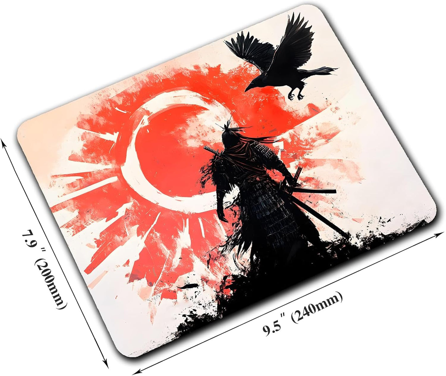 Japanese Anime Kurosun Samurai Custom Mouse Pad with Non-Slip Rubber, Small Square Design for Wireless Laptop & Computer Mouse Pads for Desk, 9.5 x 7.9 inch Smooth Surface for Gaming & Office
