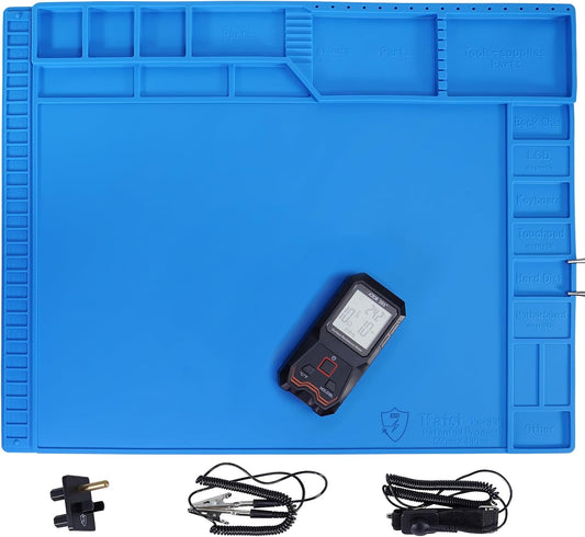 Kaisi Large Anti Static Mat with Grounding Accessories,Heat Resistant Silicone Soldering Mat,Magnetic Work ESD Pad for pc building, Electronics, Laptop, Cellphone Repair Soldering 21.6" x 16.9"