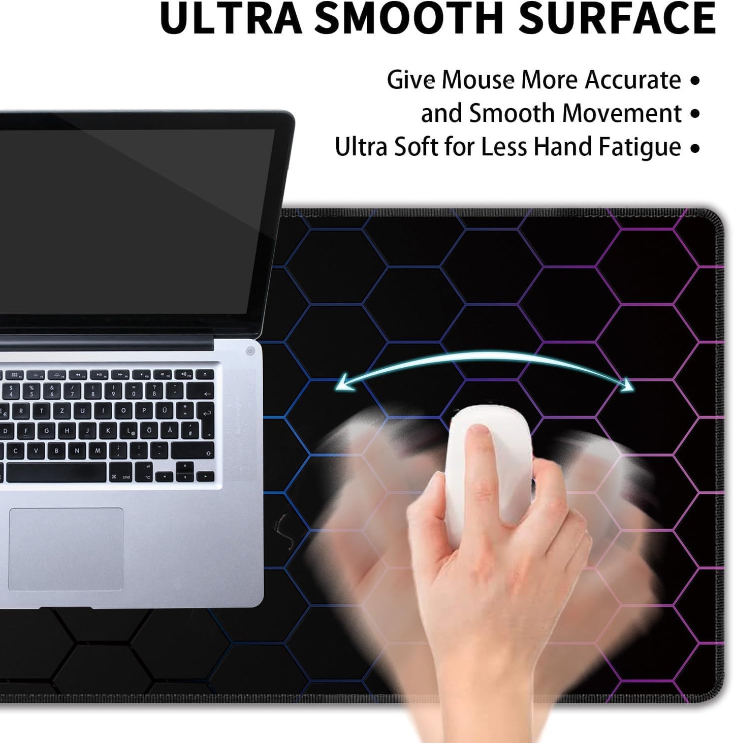 Hexagon Honeycomb Large Mouse Pad,Gaming Keyboard Desk Pad,Extended Mouse Mat Non-Slip Rubber Base with Stitched Edges for Office Game Home XXL 35.4"x15.7"