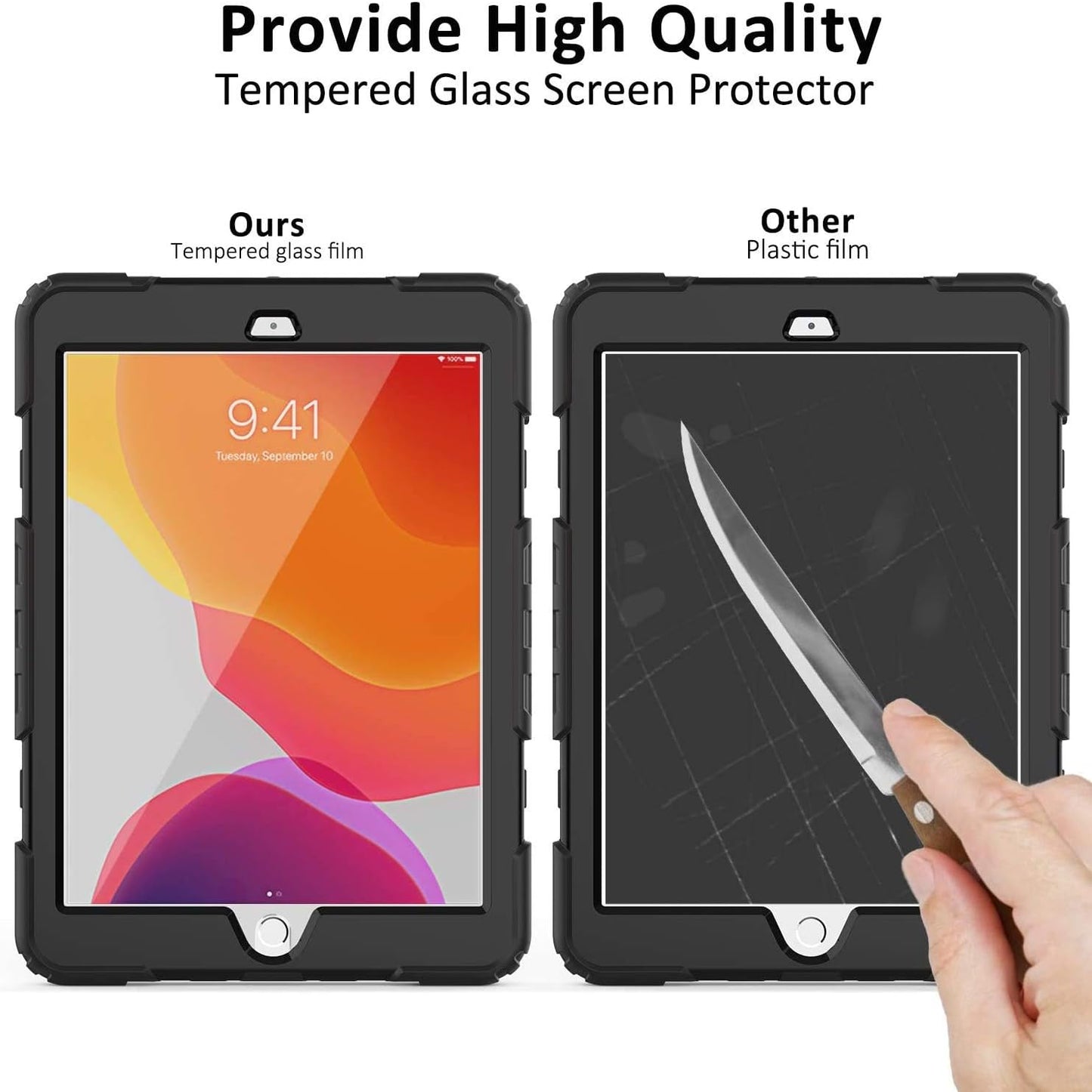 BLOSOMEET Case for iPad 9th/8th/7th Generation 2021/2020/2019 10.2 Inch with Tempered Glass Screen Protector & Pencil Holder,Protective Kids iPad 10.2 Case Cover w/Stand Hand Shoulder Strap,Green