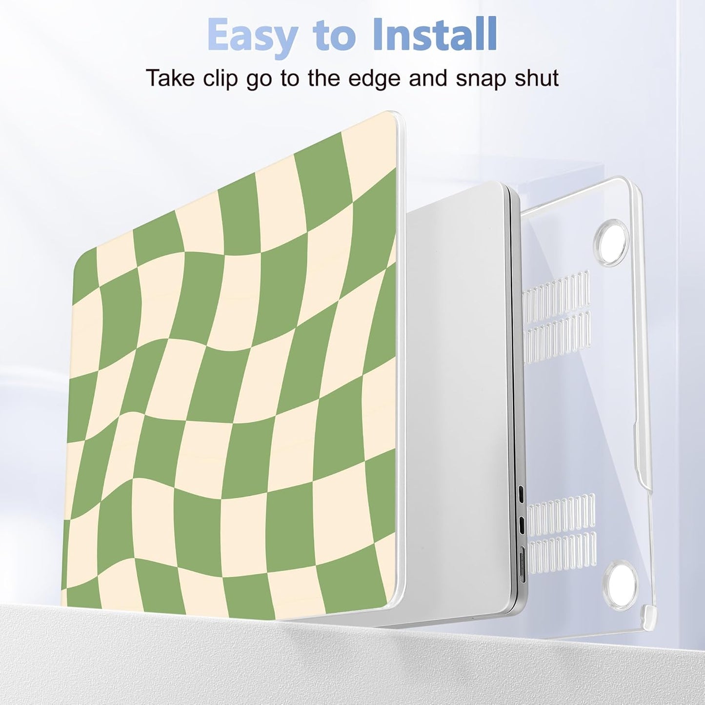 Case for MacBook Air 15 Inch 2025 2024 2023 Release M4 A3241 M3 A3114 M2 A2941, Hard Shell with Screen Protector & Keyboard Cover, Compatible with Touch ID, Green Checkered