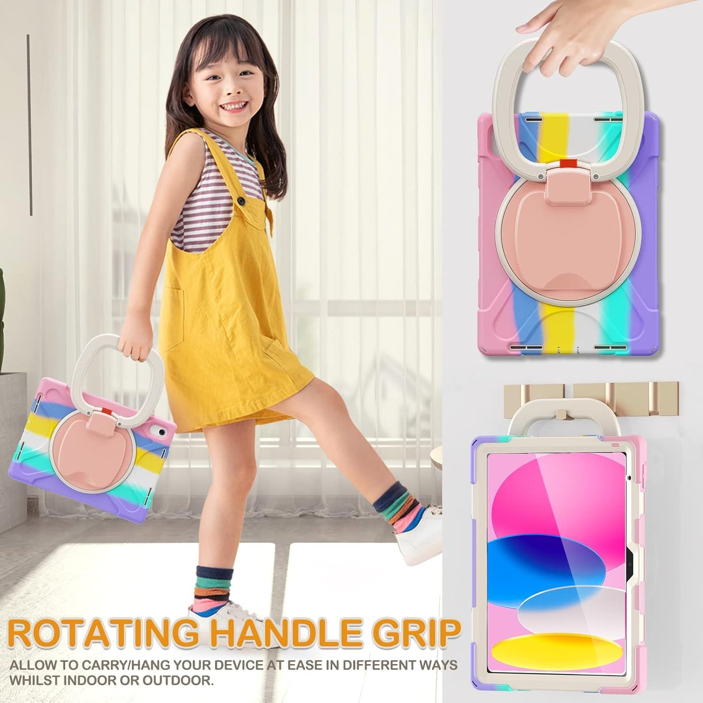 BRAECN Kids Case for iPad (A16) 11th/10th Generation 11”/10.9'' 2025/2022, Heavy Duty Rugged Silicone Cover with Screen Protector, Kickstand, Shoulder Strap, Pencil Holder & Ring Stand, Colorful Pink